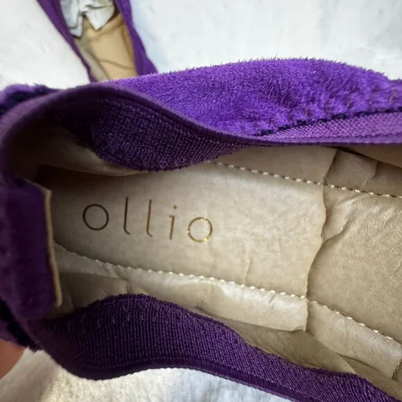 Purple Ollio Womens Ballet Flats W/ Flower Design Faux Suede Slip On Comfort - Picture 2 of 4